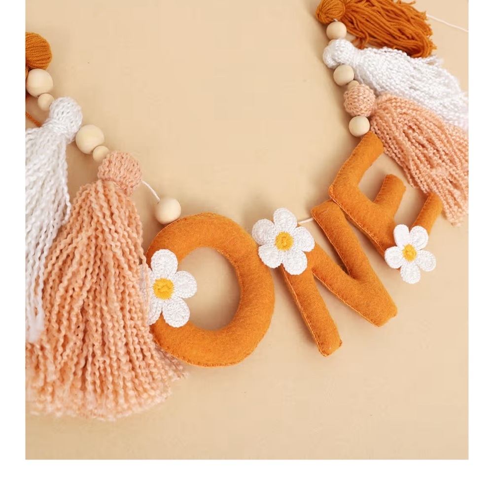 Orange and White ONE Banner with Tassels
